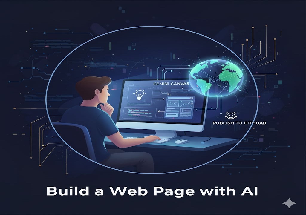 AI and web development themed graphic